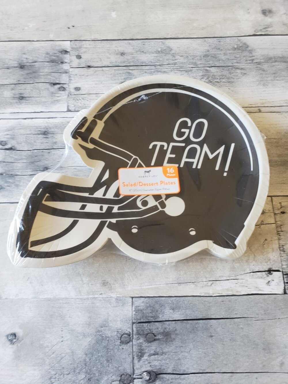 NWT - Go Team Black and White Football Helmet Paper Plates 16 count